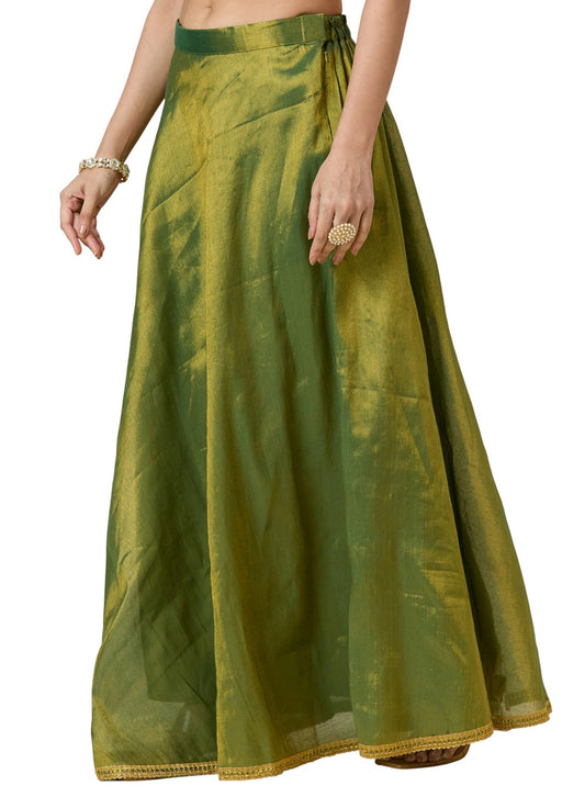 Women's Shimmer Silk Skirt Lehenga With 4 Meters Flare (2972 - Green)