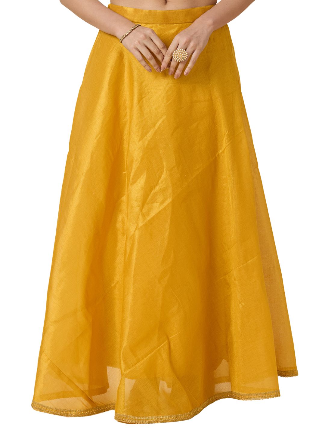 Women's Shimmer Silk Skirt Lehenga With 4 Meters Flare (2972 - Yellow)
