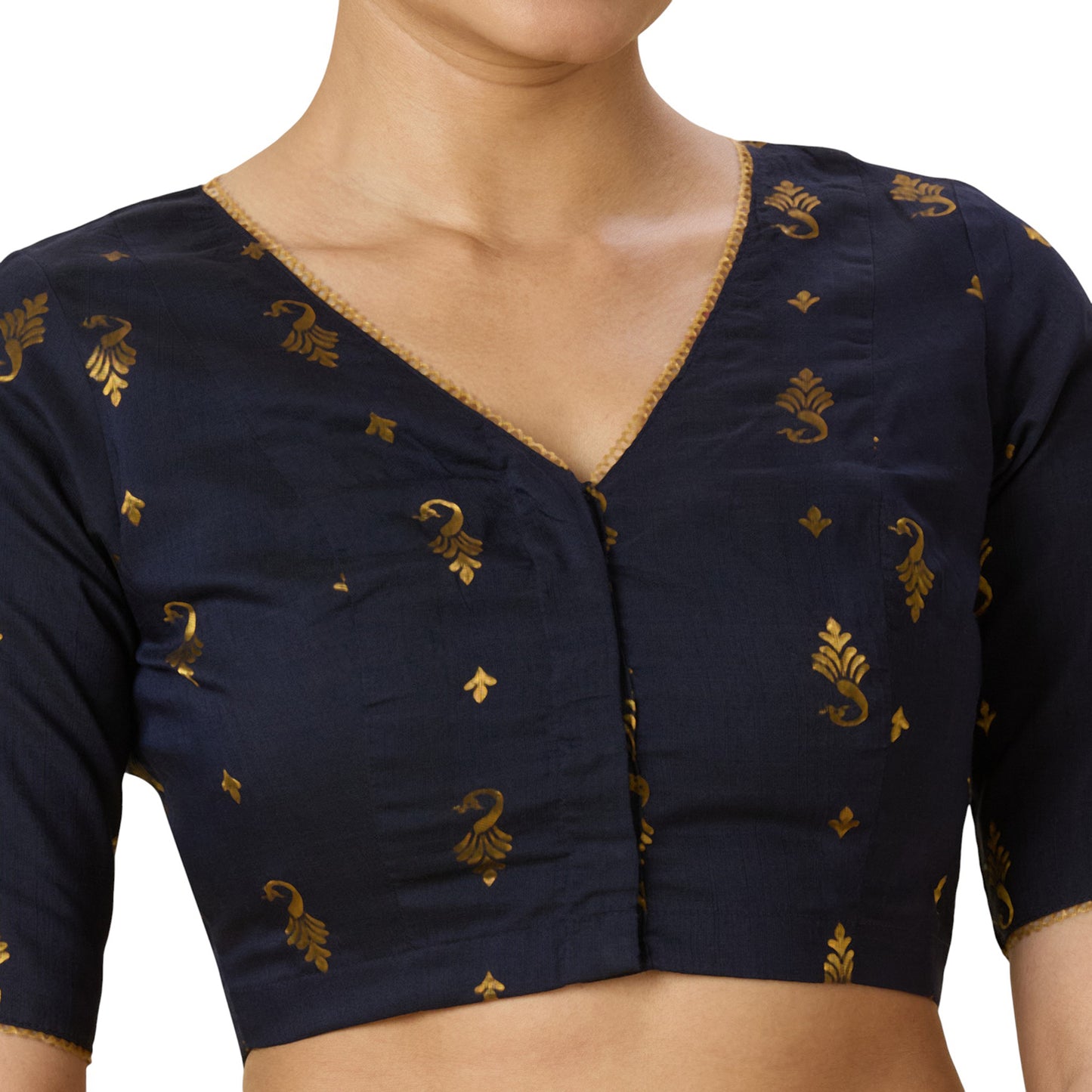 Women's Navy Blue Handloom Cotton Silk Readymade Saree Blouse (Design 2974)