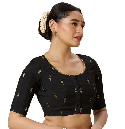 Women's Black Handloom Cotton Silk Readymade Saree Blouse (Design 2975)