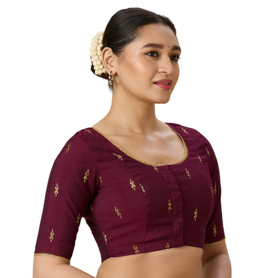 Women's Wine Handloom Cotton Silk Readymade Saree Blouse (Design 2975)