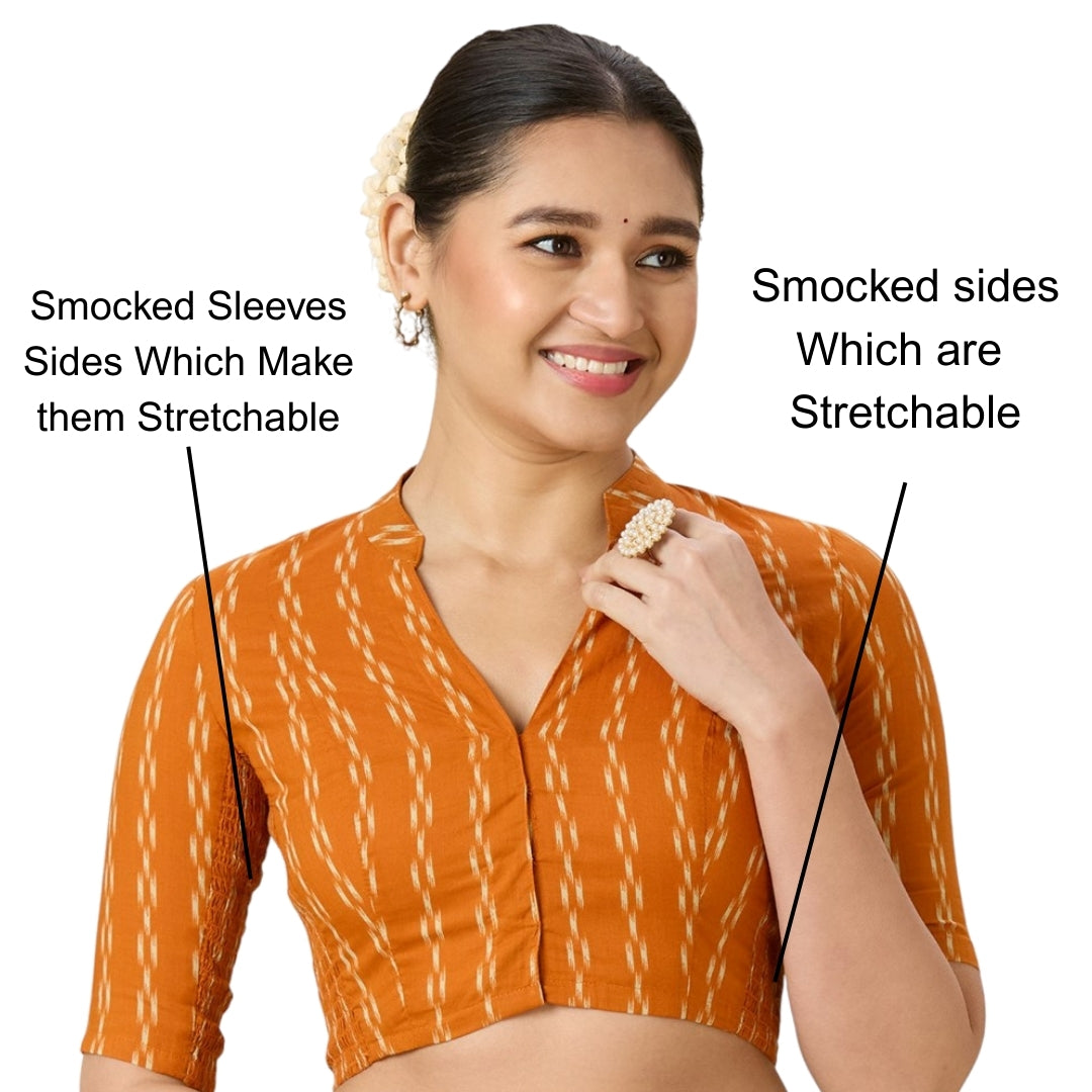 Women's Mustard Cotton Ikat Saree Blouse (Design 2976)