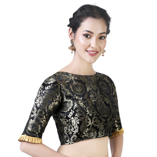 Women's Black Polyester Brocade Blouse (Design 2121)