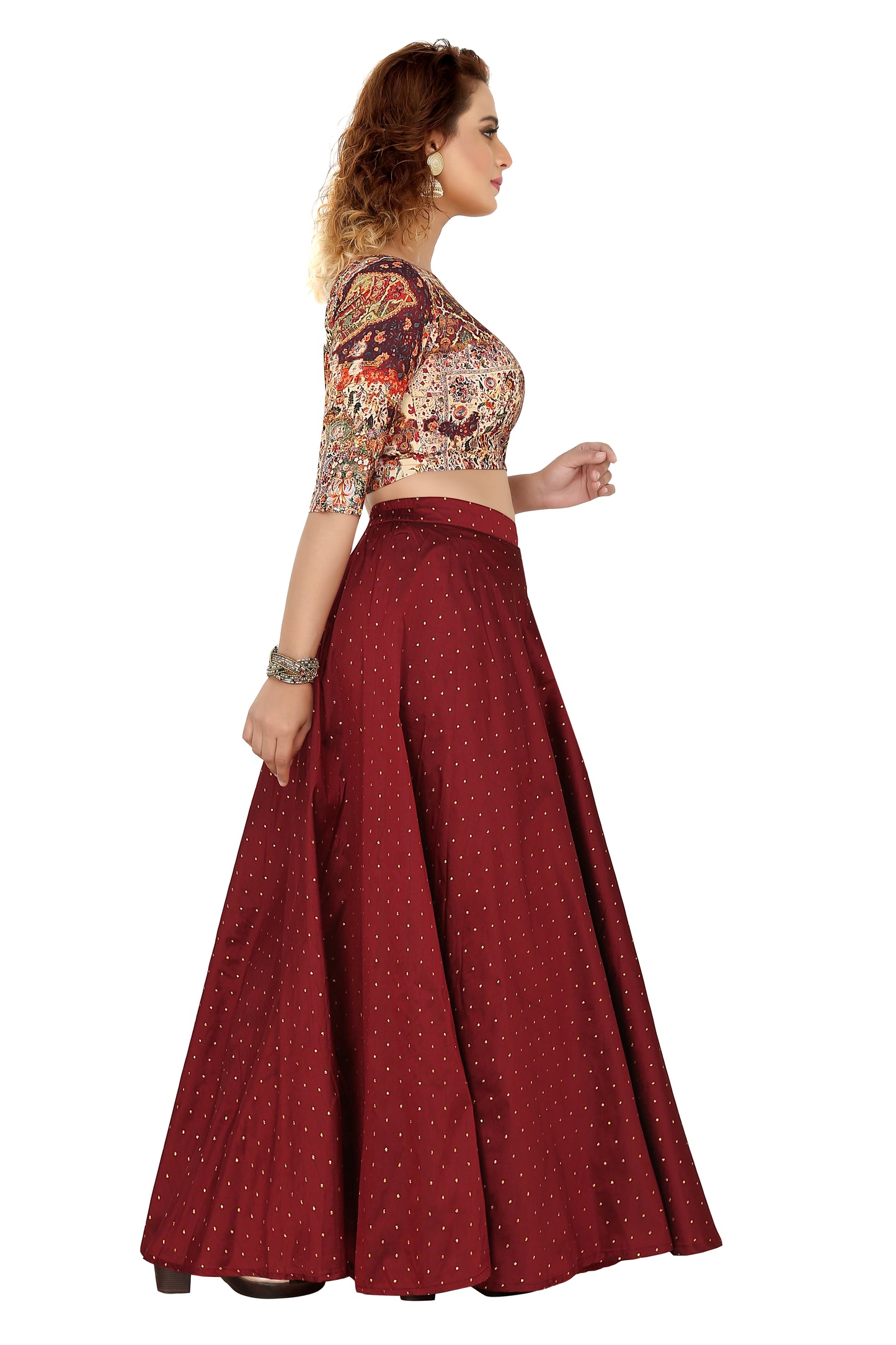 Women's Maroon Taffeta Skirt (Design 0613)