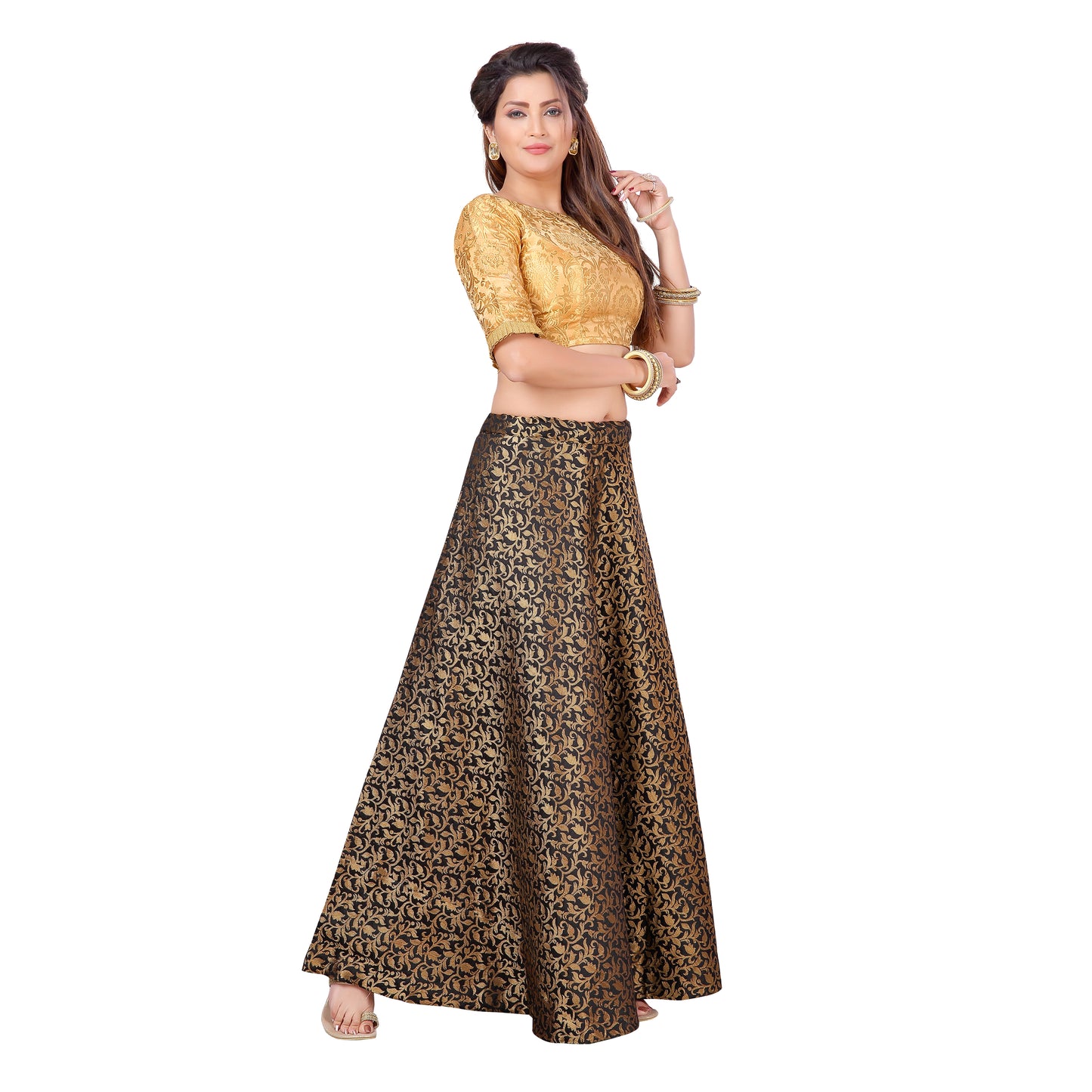 Women's Black Benaras Brocade Skirt (Design 602)