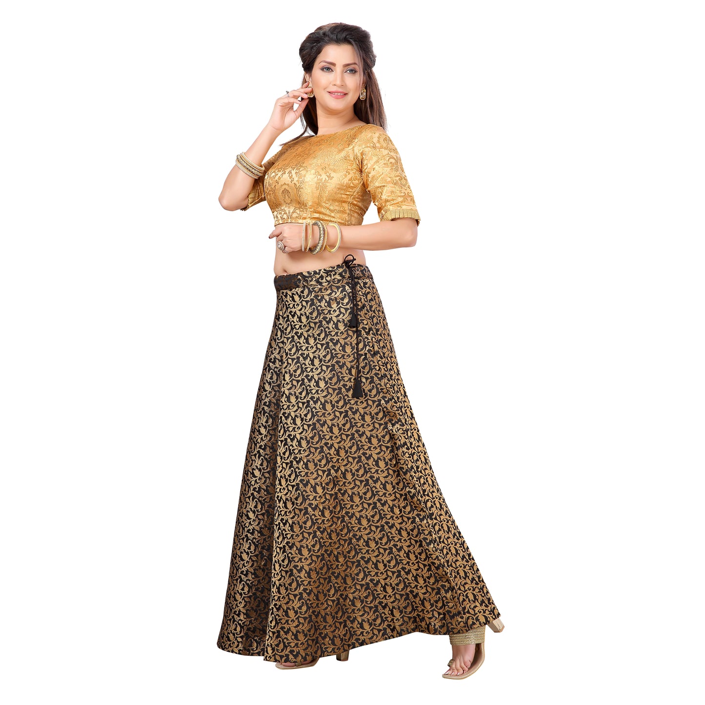 Women's Black Benaras Brocade Skirt (Design 602)