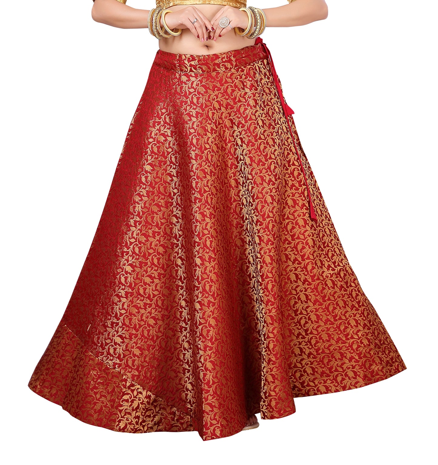 Women's Maroon Benaras Brocade Skirt (Design 602)