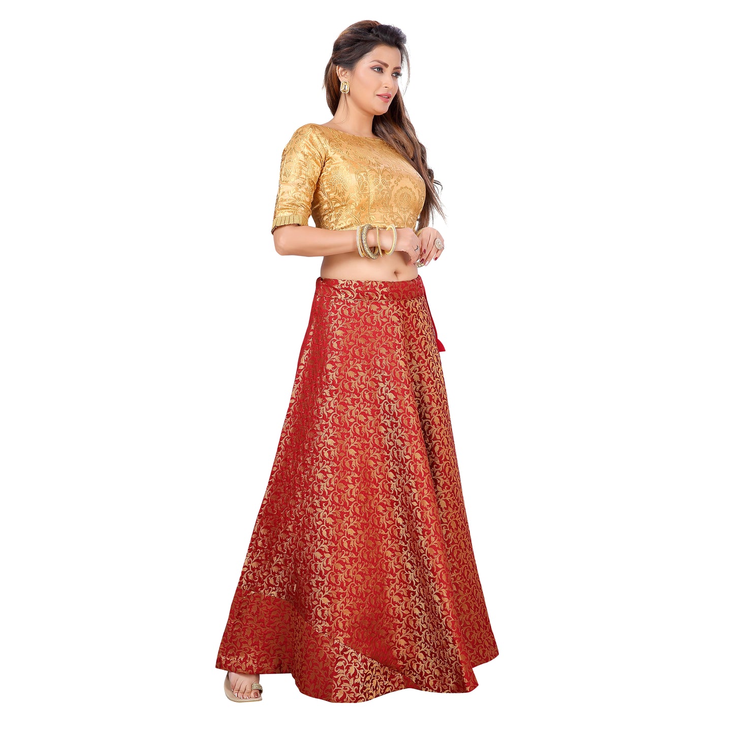 Women's Maroon Benaras Brocade Skirt (Design 602)