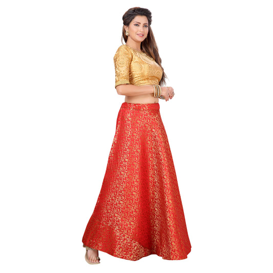Women's Red Benaras Brocade Skirt (Design 602)