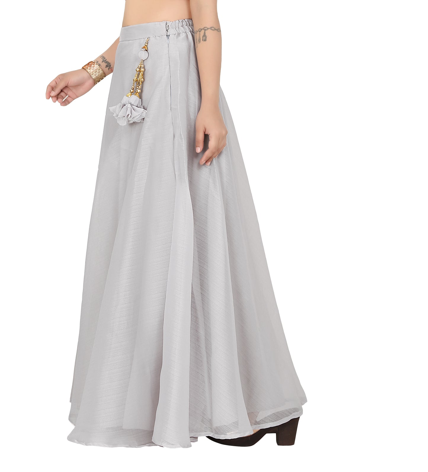 Women's Organza Skirt Lehenga Ghaghra With Cancan (0608 - Grey)