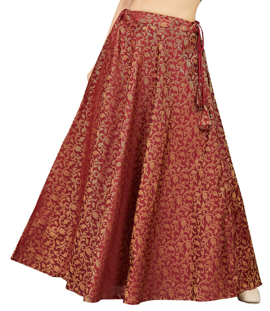 Women's Maroon Benaras Brocade Skirt (Design 609)
