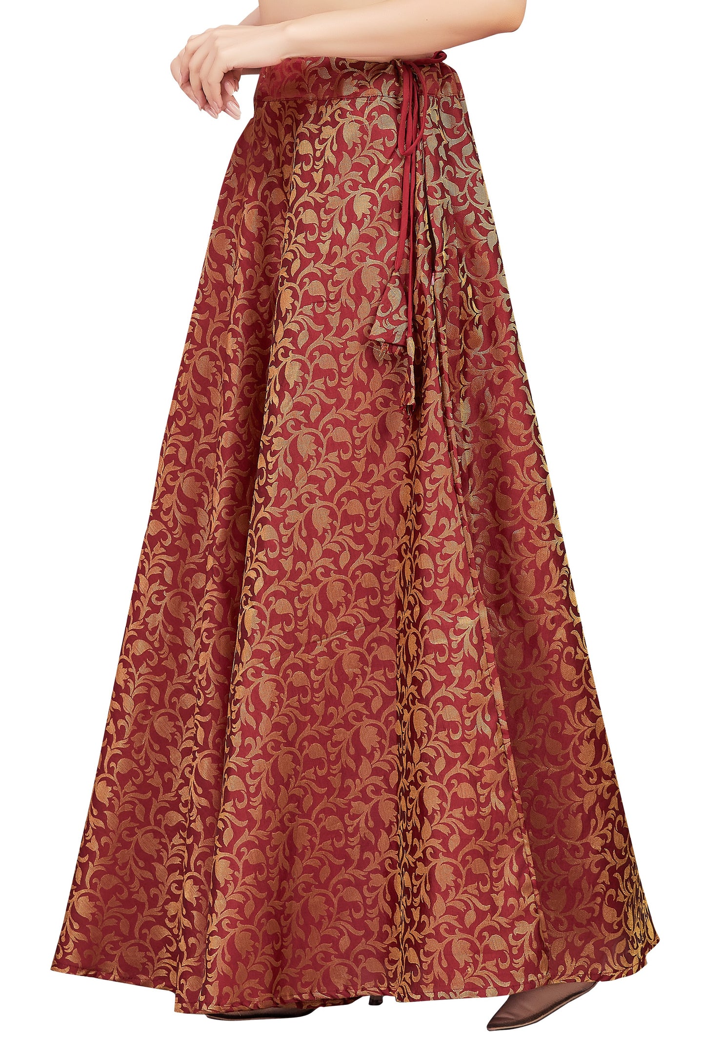 Women's Maroon Benaras Brocade Skirt (Design 609)