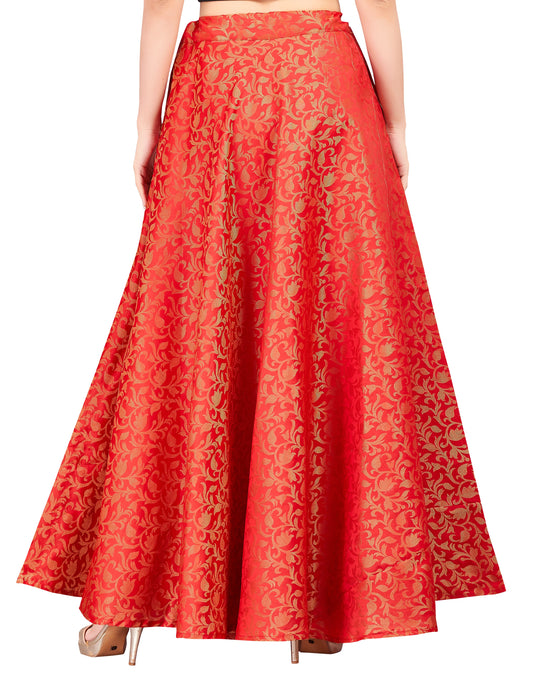 Women's Red Benaras Brocade Skirt (Design 609)