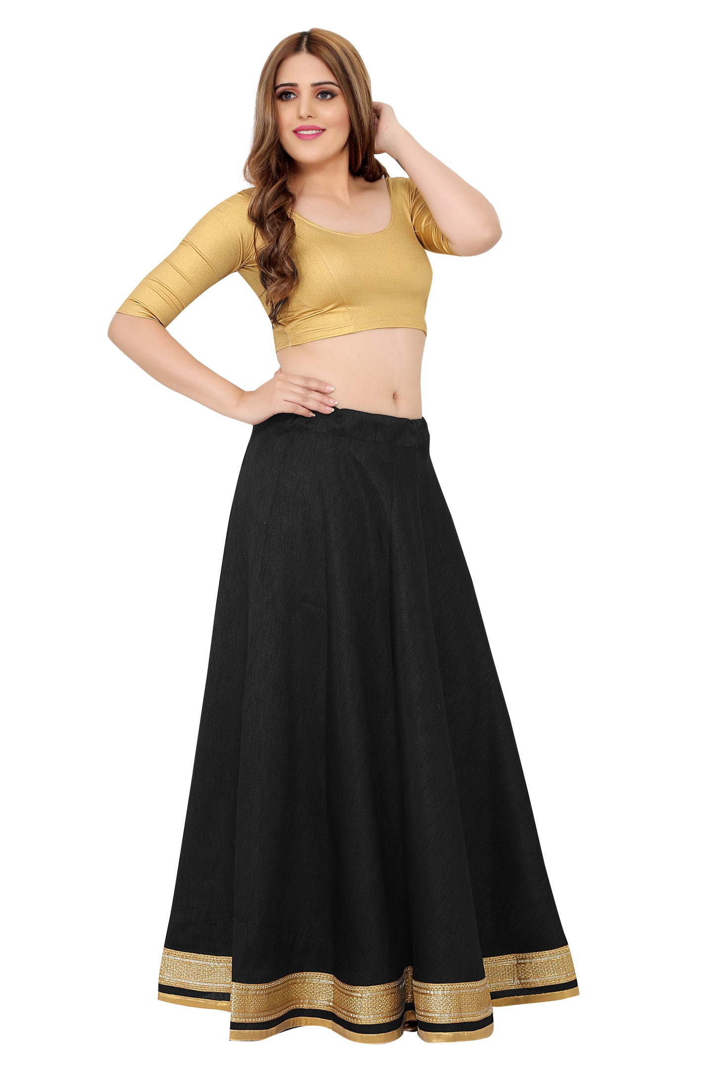 Women's Black Raw Silk Skirt (Design 0617)