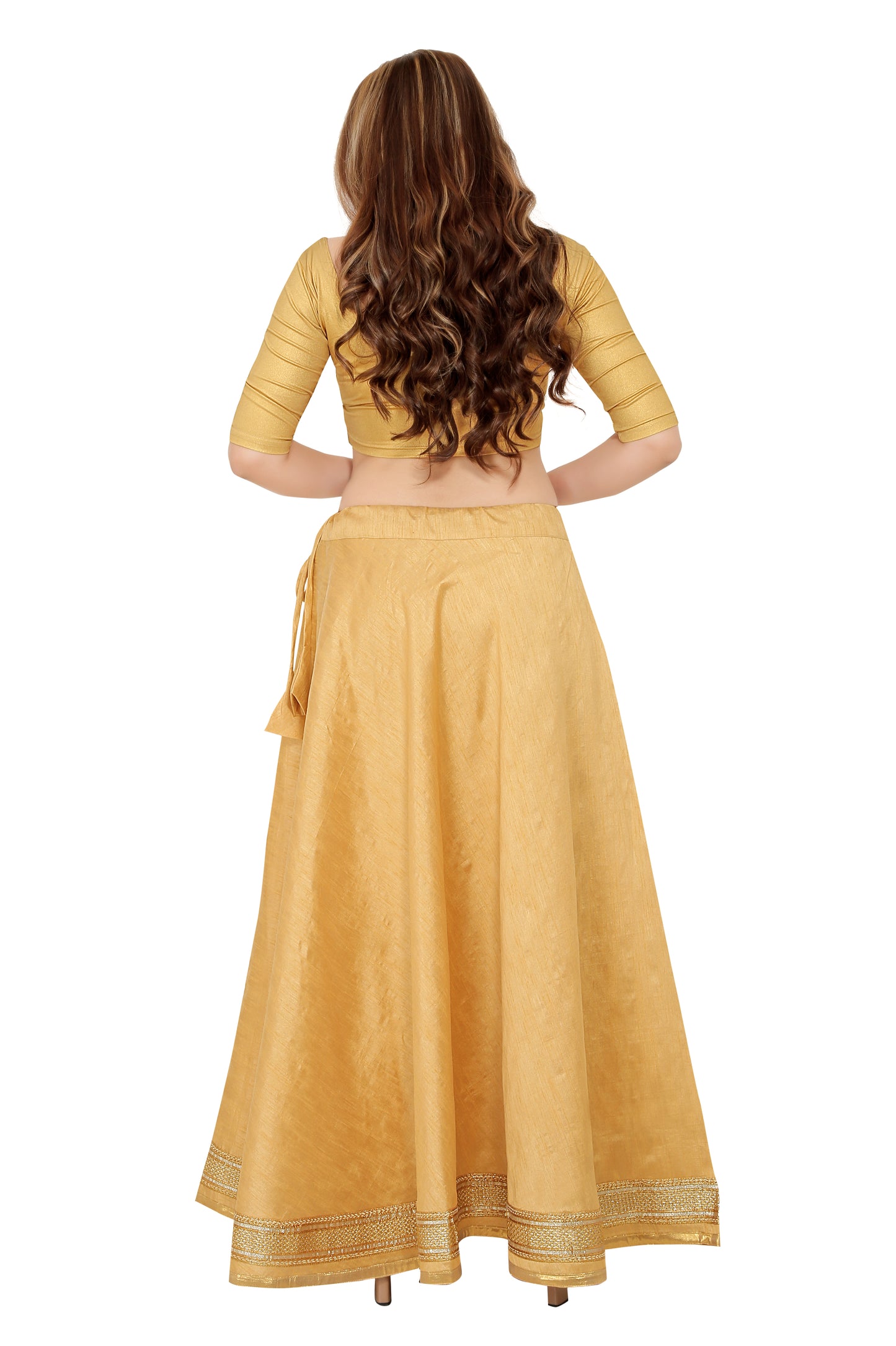 Women's Gold Raw Silk Skirt (Design 0617)