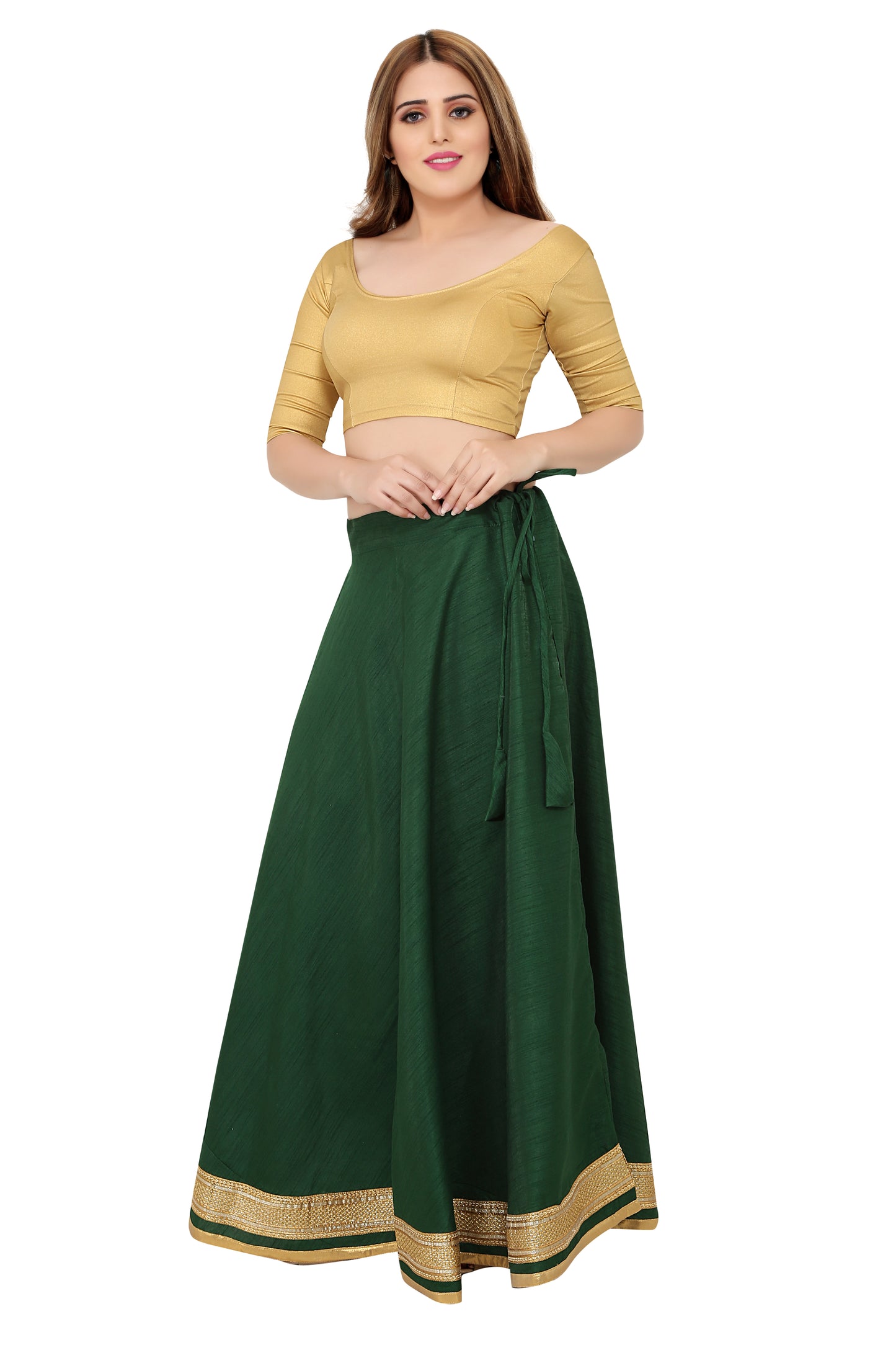 Women's Green Raw Silk Skirt (Design 0617)