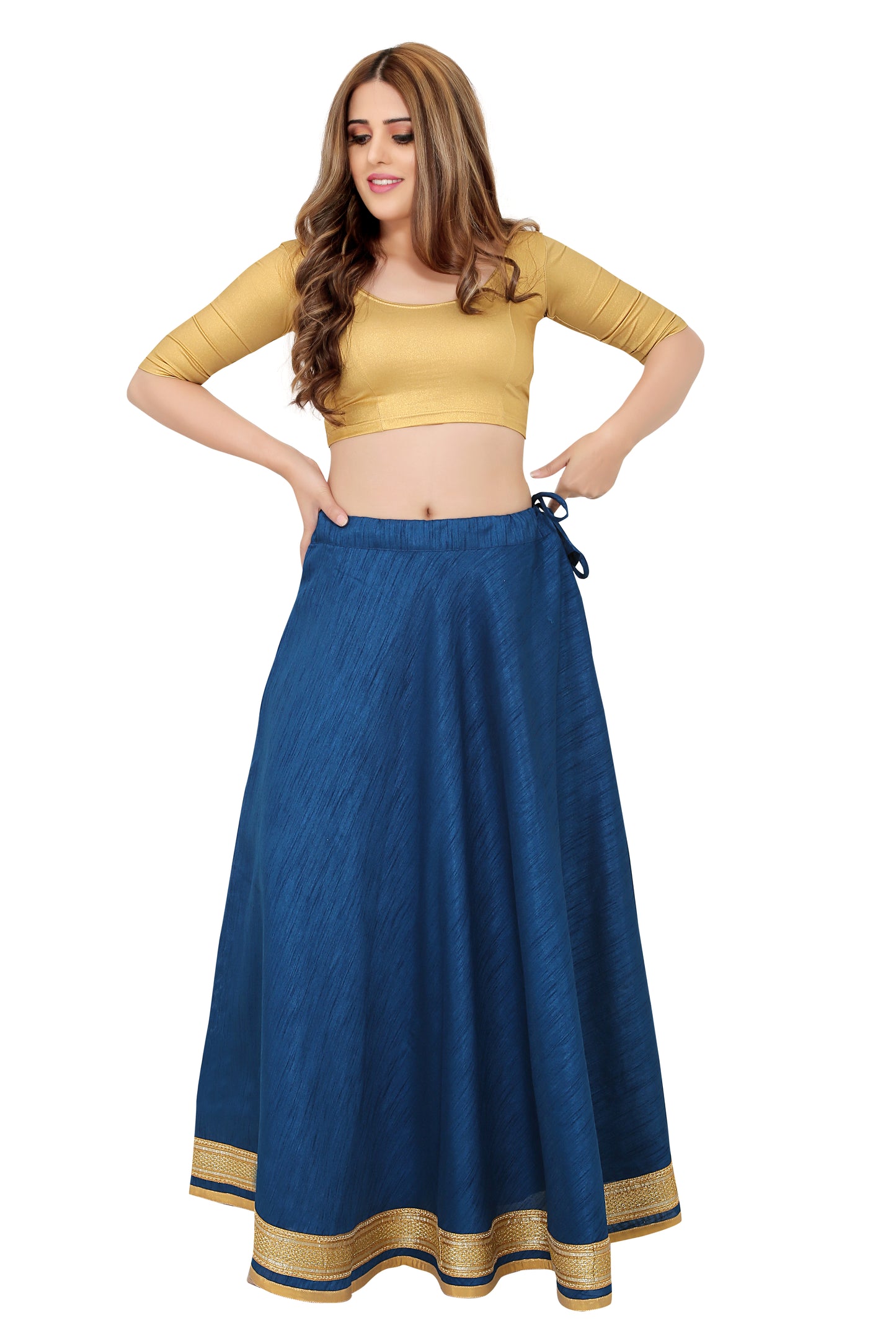 Women's Blue Raw Silk Skirt (Design 0617)