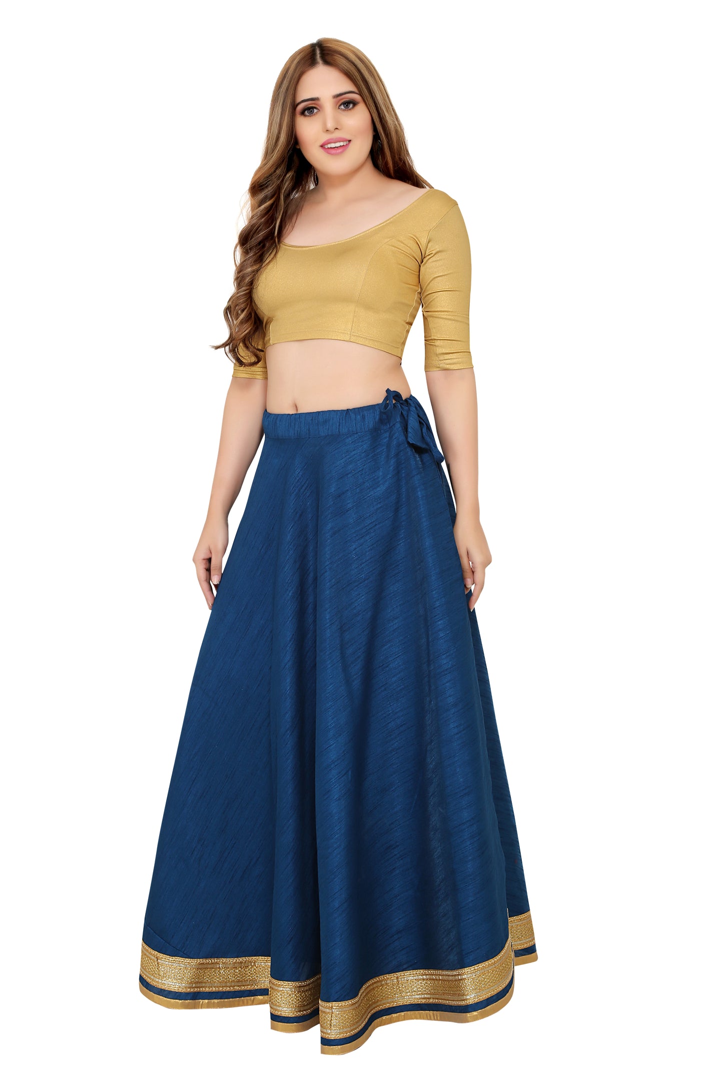 Women's Blue Raw Silk Skirt (Design 0617)