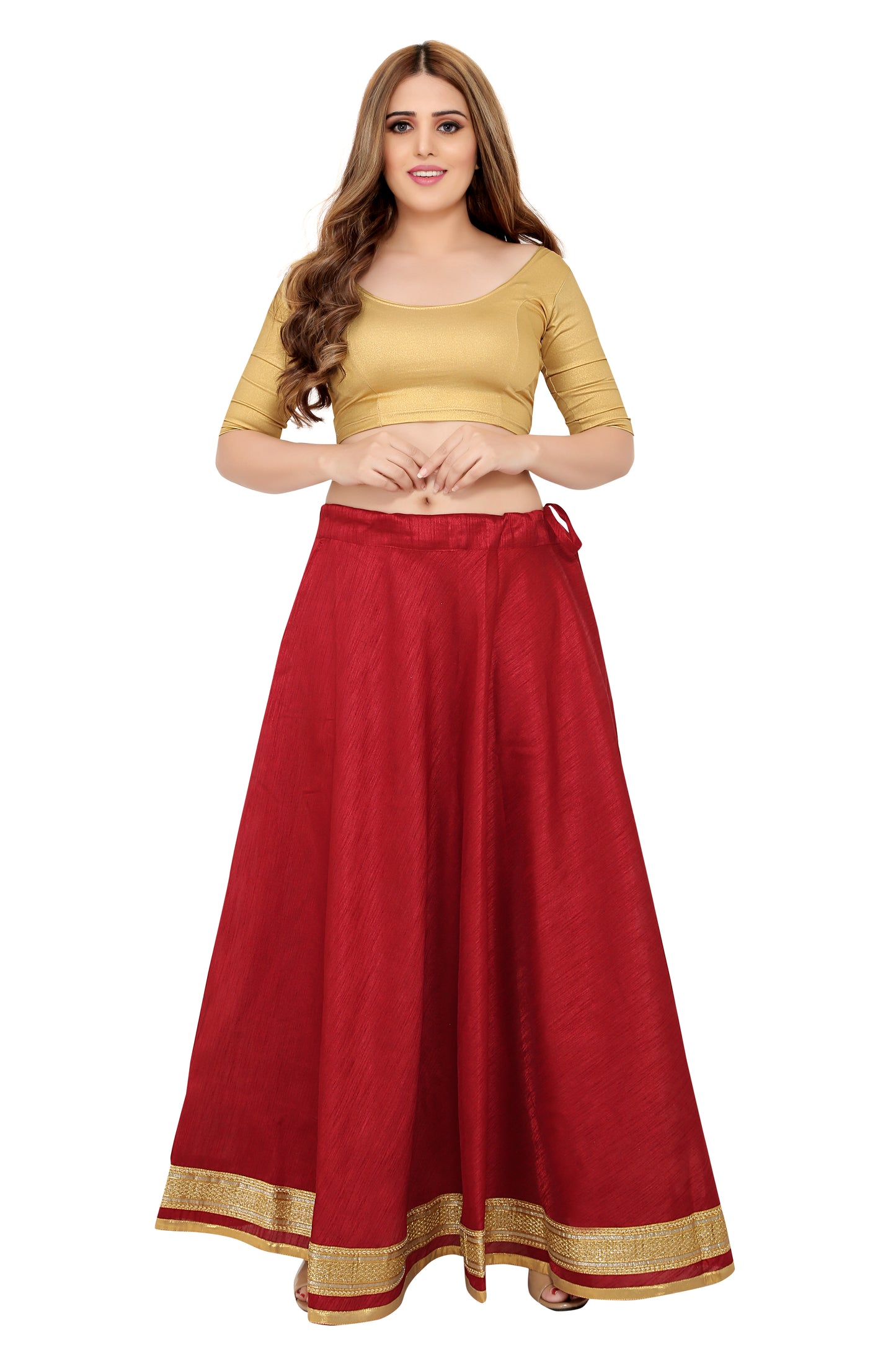 Women's Maroon Raw Silk Skirt (Design 0617)