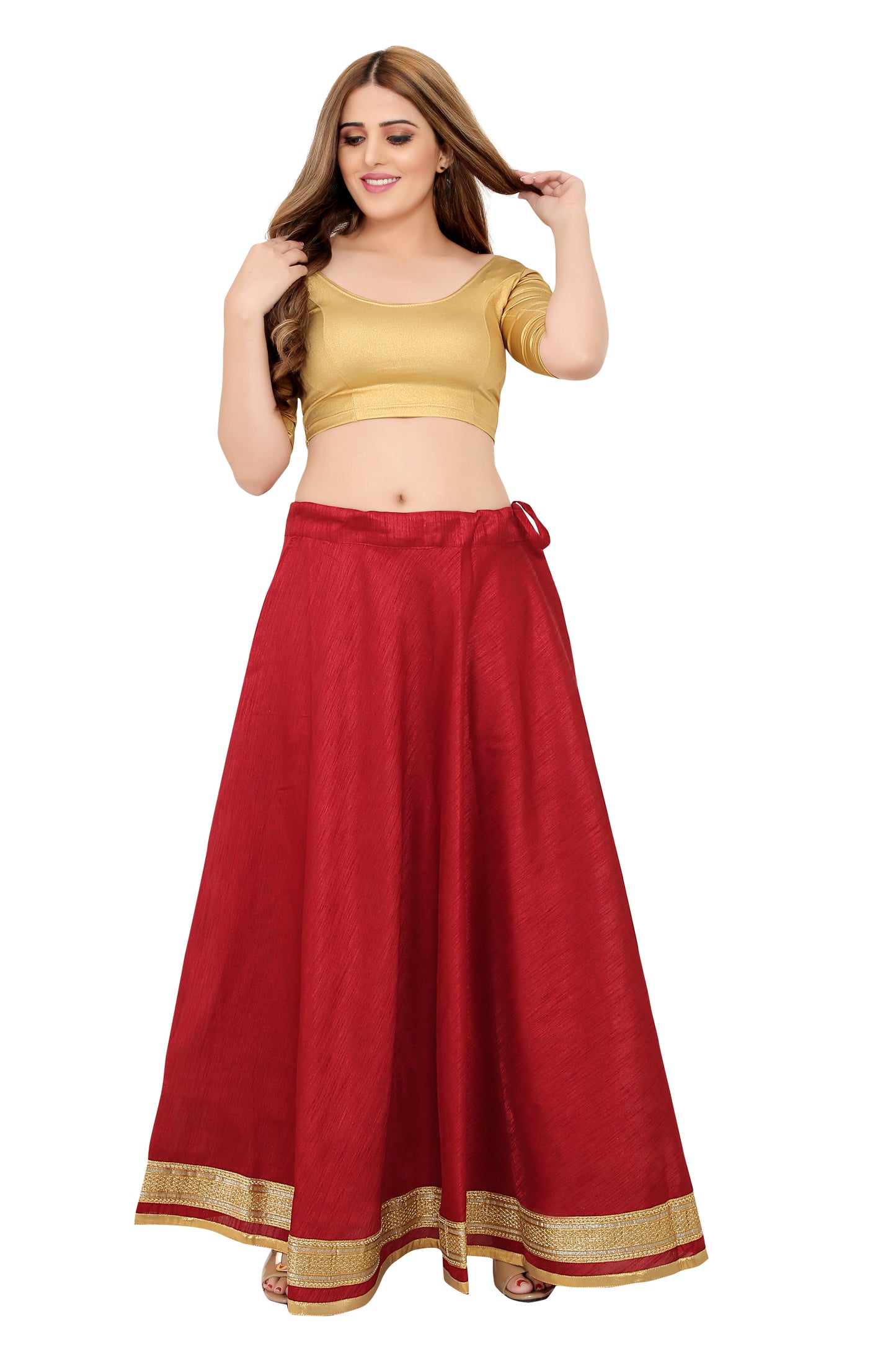 Women's Maroon Raw Silk Skirt (Design 0617)