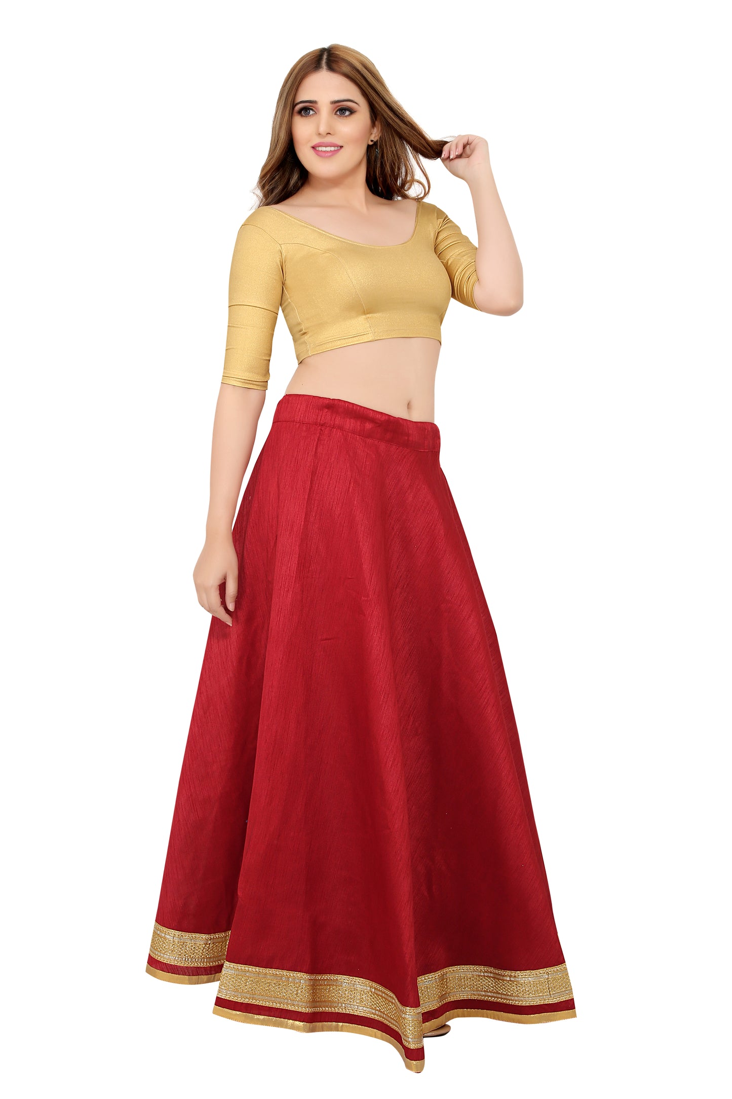Women's Maroon Raw Silk Skirt (Design 0617)