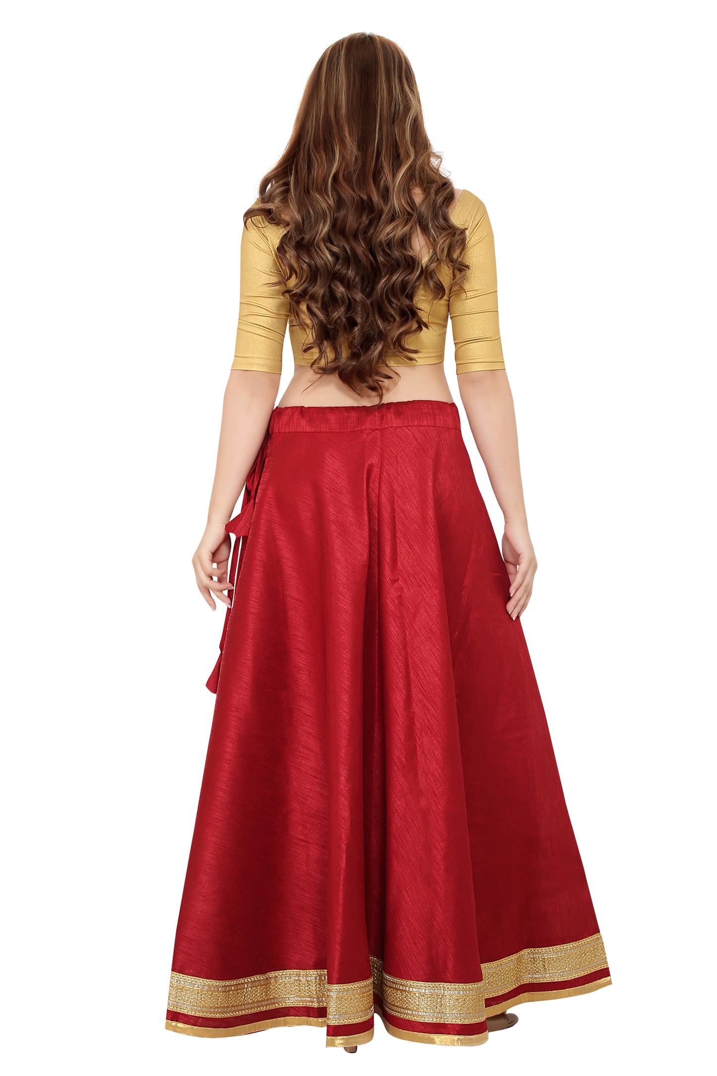 Women's Maroon Raw Silk Skirt (Design 0617)