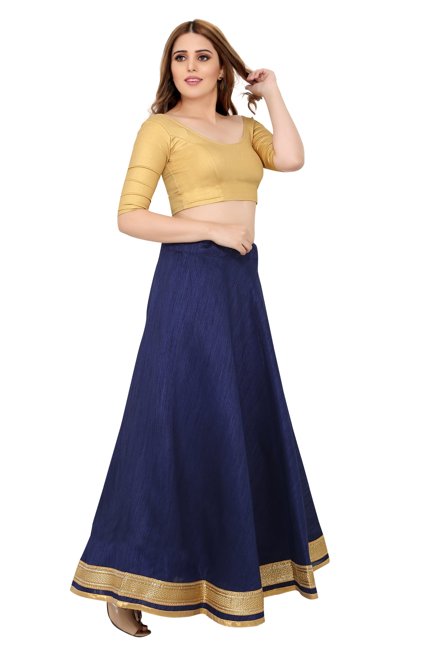 Women's Navy Blue Raw Silk Skirt (Design 0617)