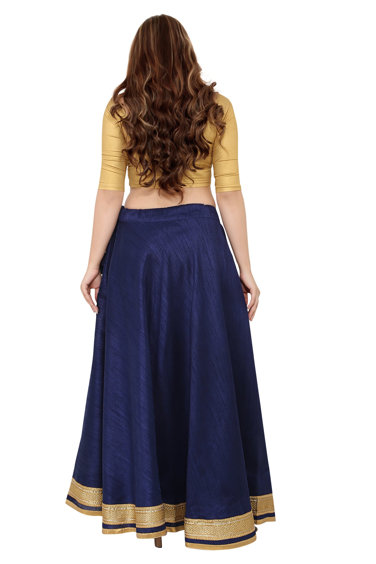 Women's Navy Blue Raw Silk Skirt (Design 0617)