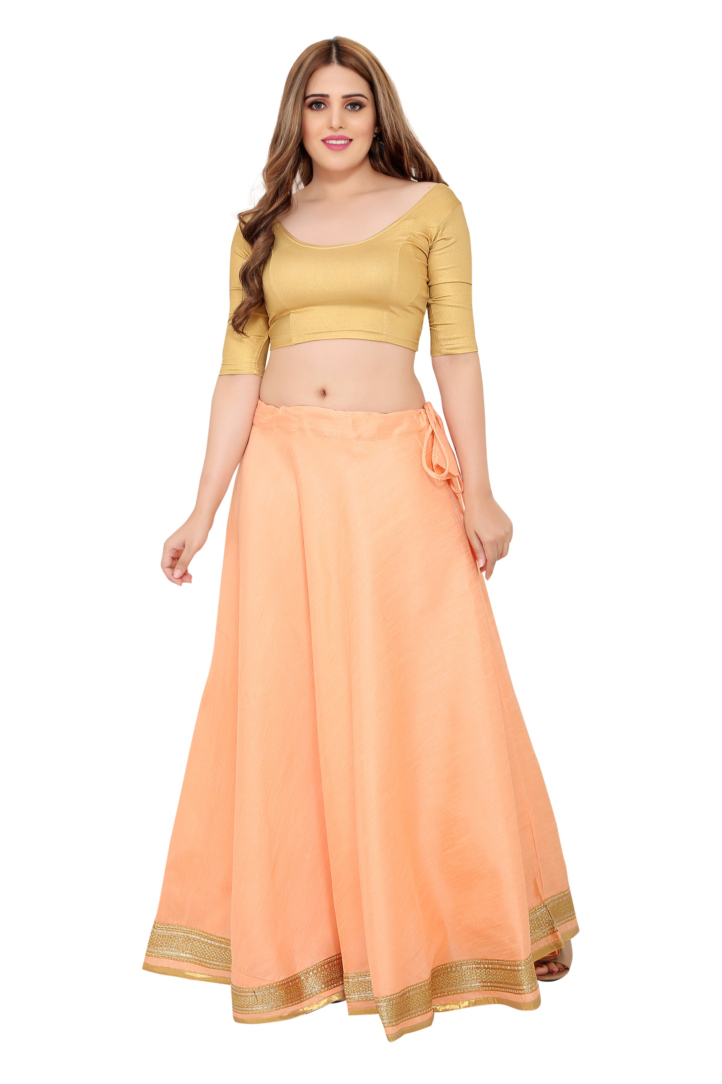 Women's Peach Raw Silk Skirt (Design 0617)