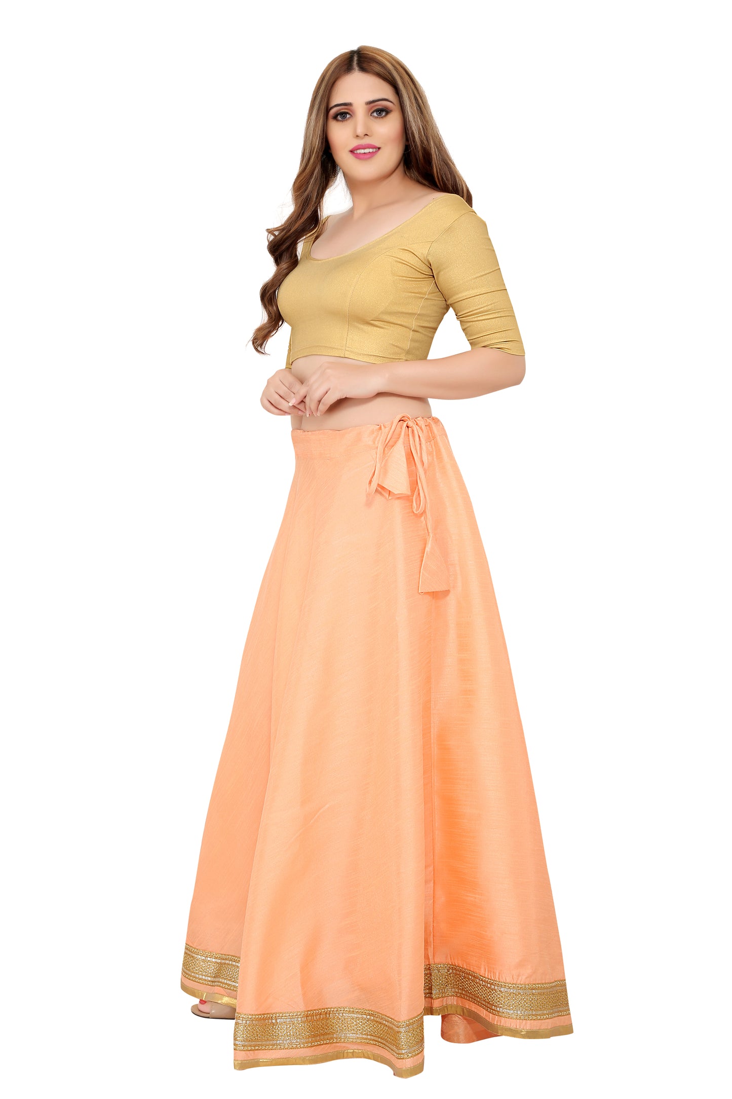 Women's Peach Raw Silk Skirt (Design 0617)