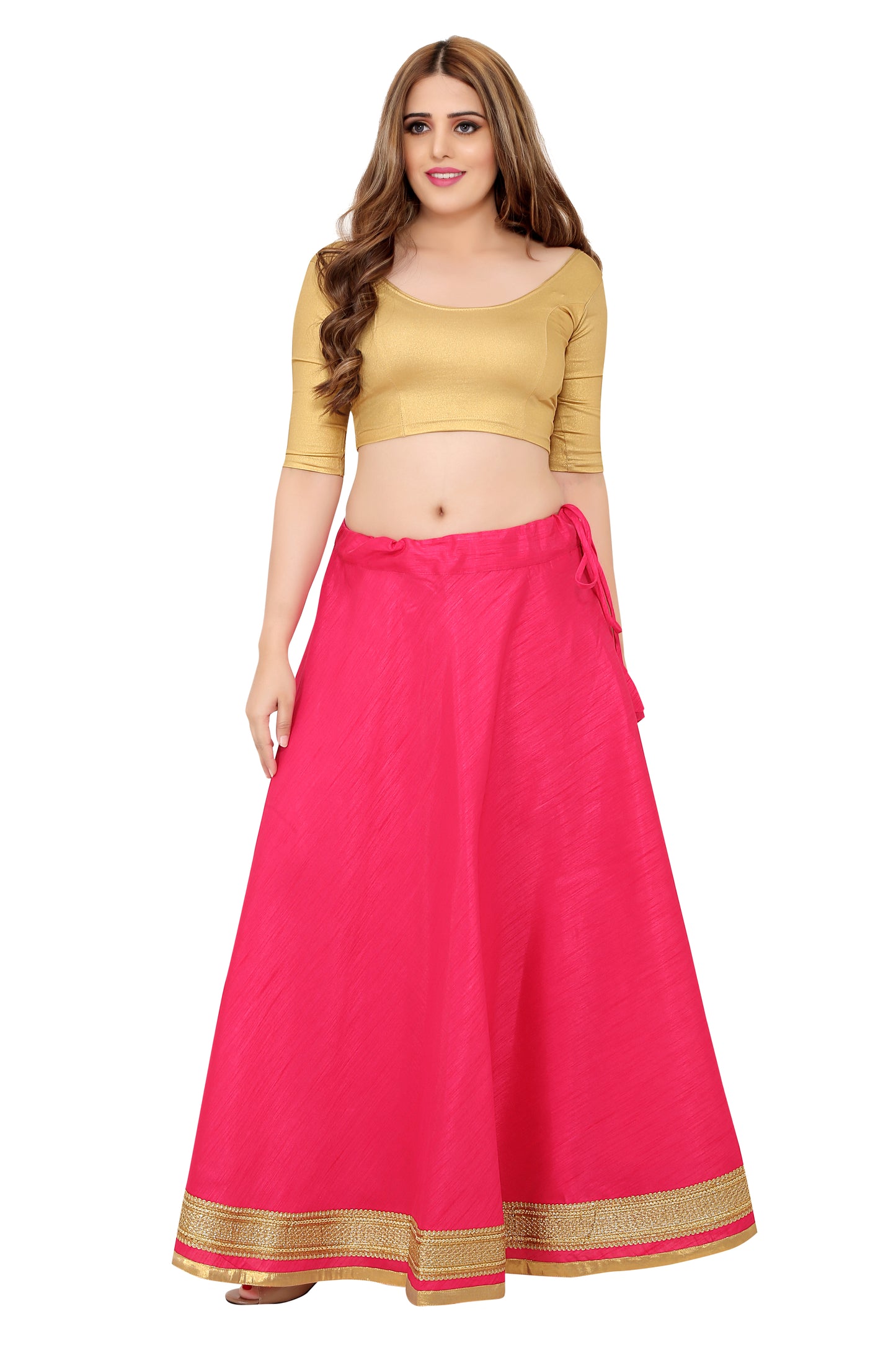 Women's Pink Raw Silk Skirt (Design 0617)