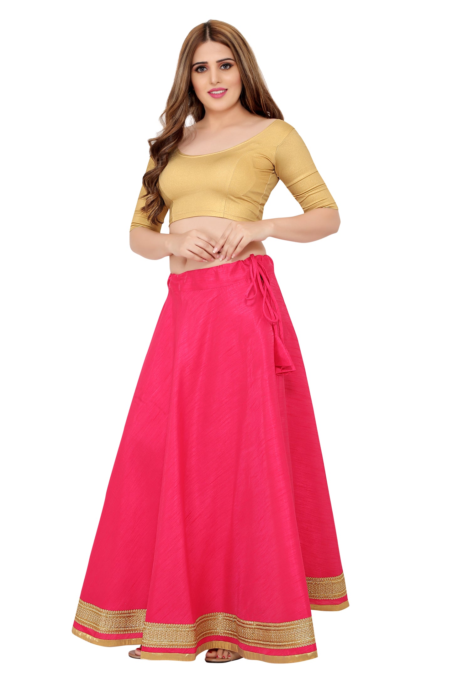 Women's Pink Raw Silk Skirt (Design 0617)