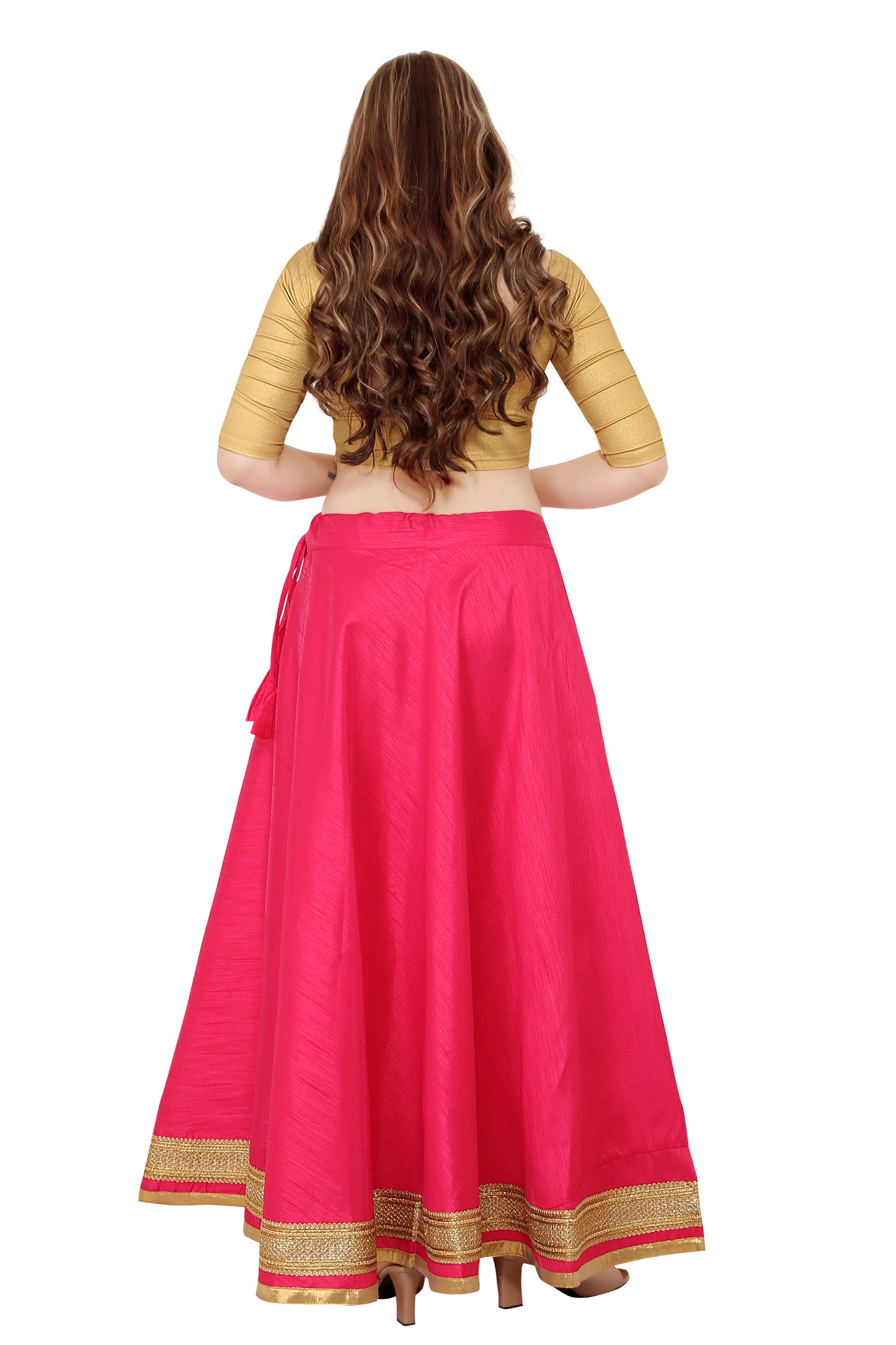 Women's Pink Raw Silk Skirt (Design 0617)