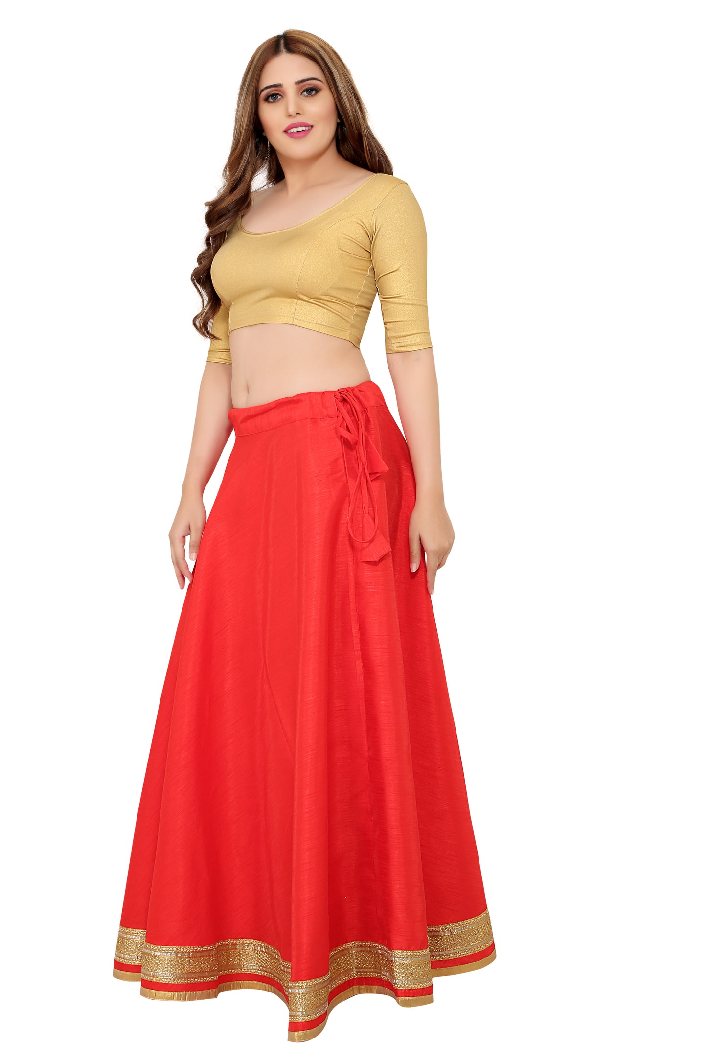Women's Red Raw Silk Skirt (Design 0617)
