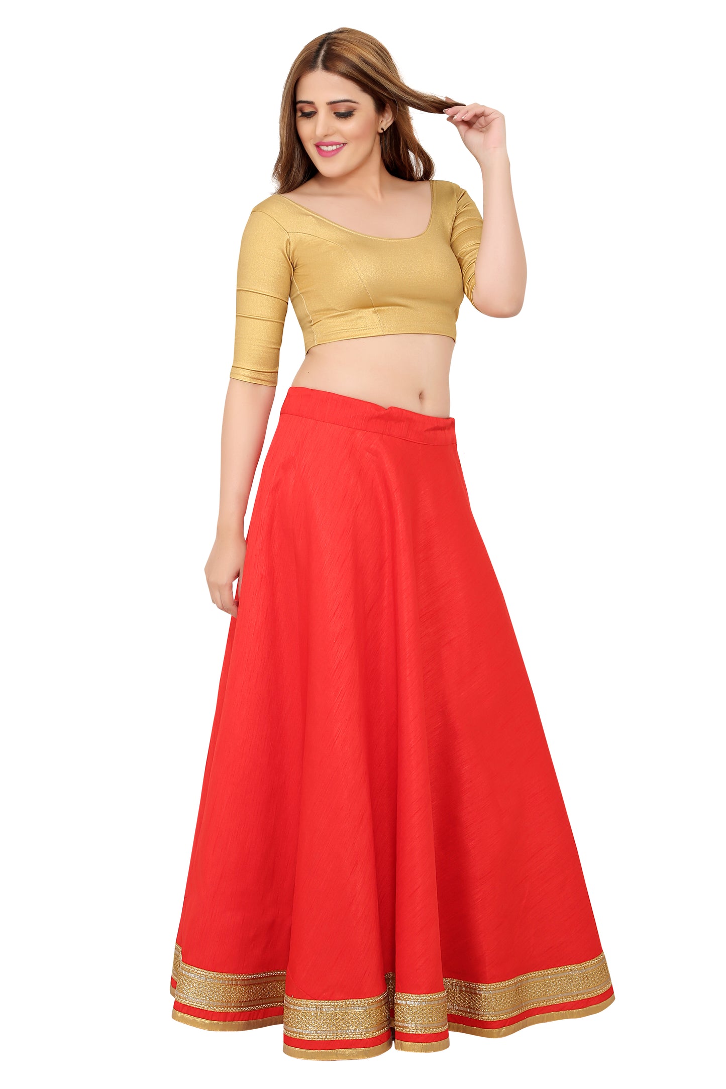 Women's Red Raw Silk Skirt (Design 0617)