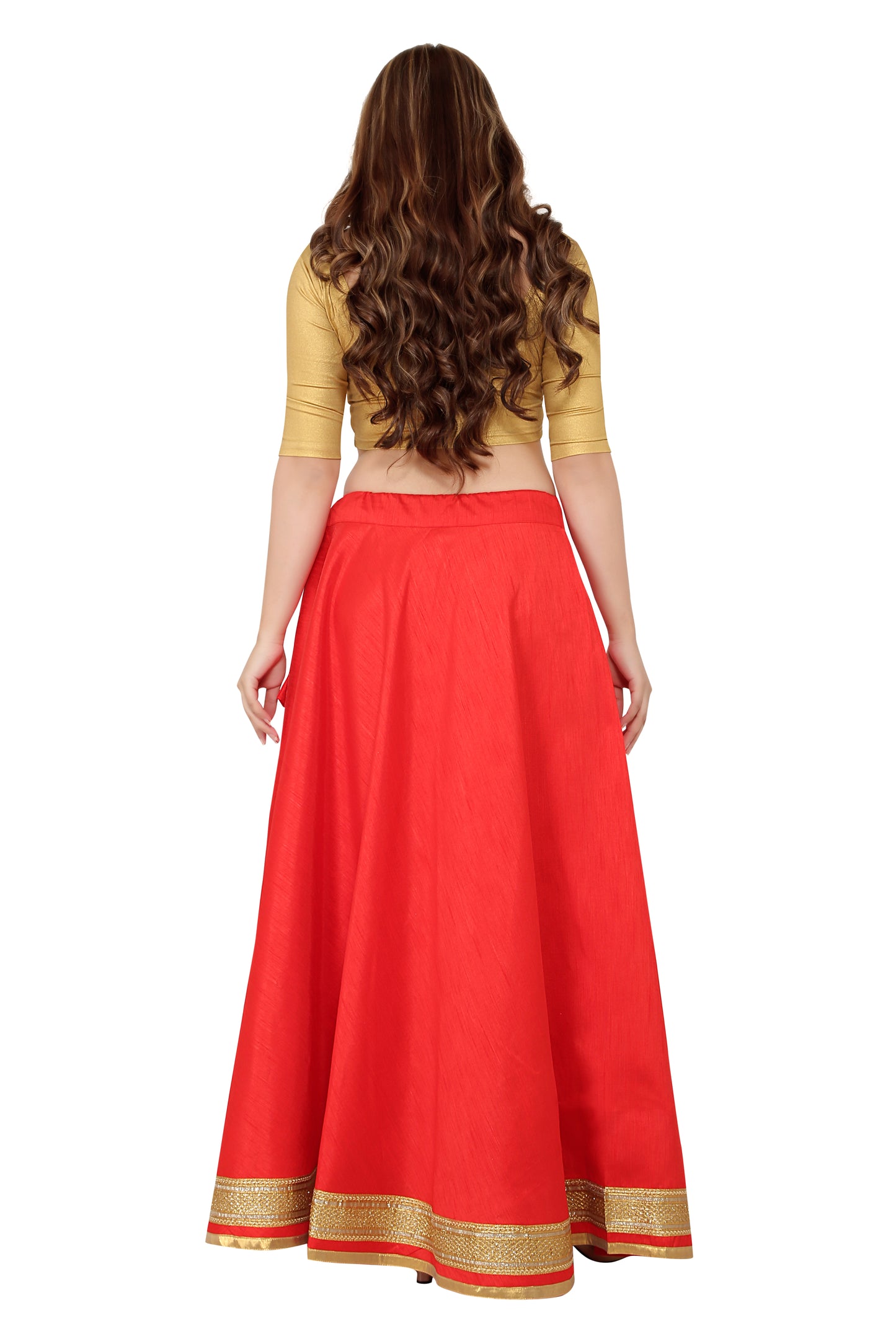 Women's Red Raw Silk Skirt (Design 0617)