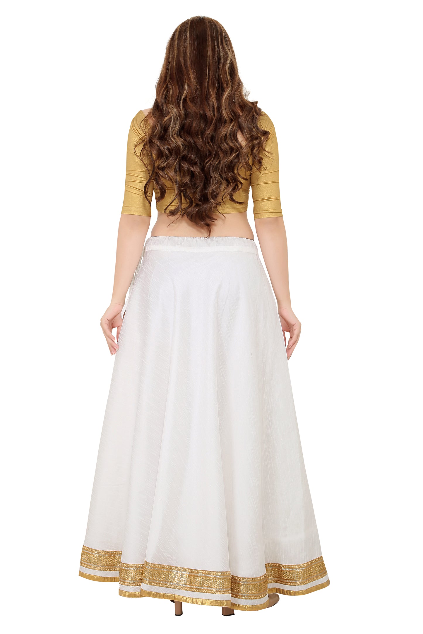Women's White Raw Silk Skirt (Design 0617)