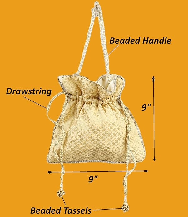 Studio Shringaar Women’s Golden Brocade Potli Purse Batwa in Gift Box | Perfect Gift for Mother, Wife & Sister