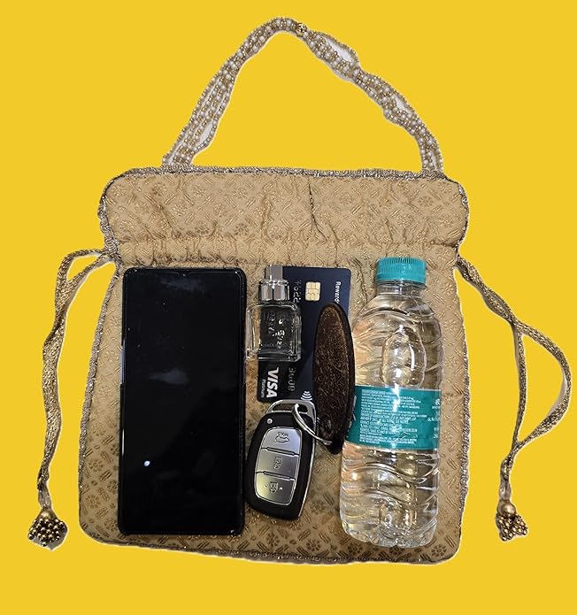 Studio Shringaar Women’s Golden Brocade Potli Purse Batwa in Gift Box | Perfect Gift for Mother, Wife & Sister