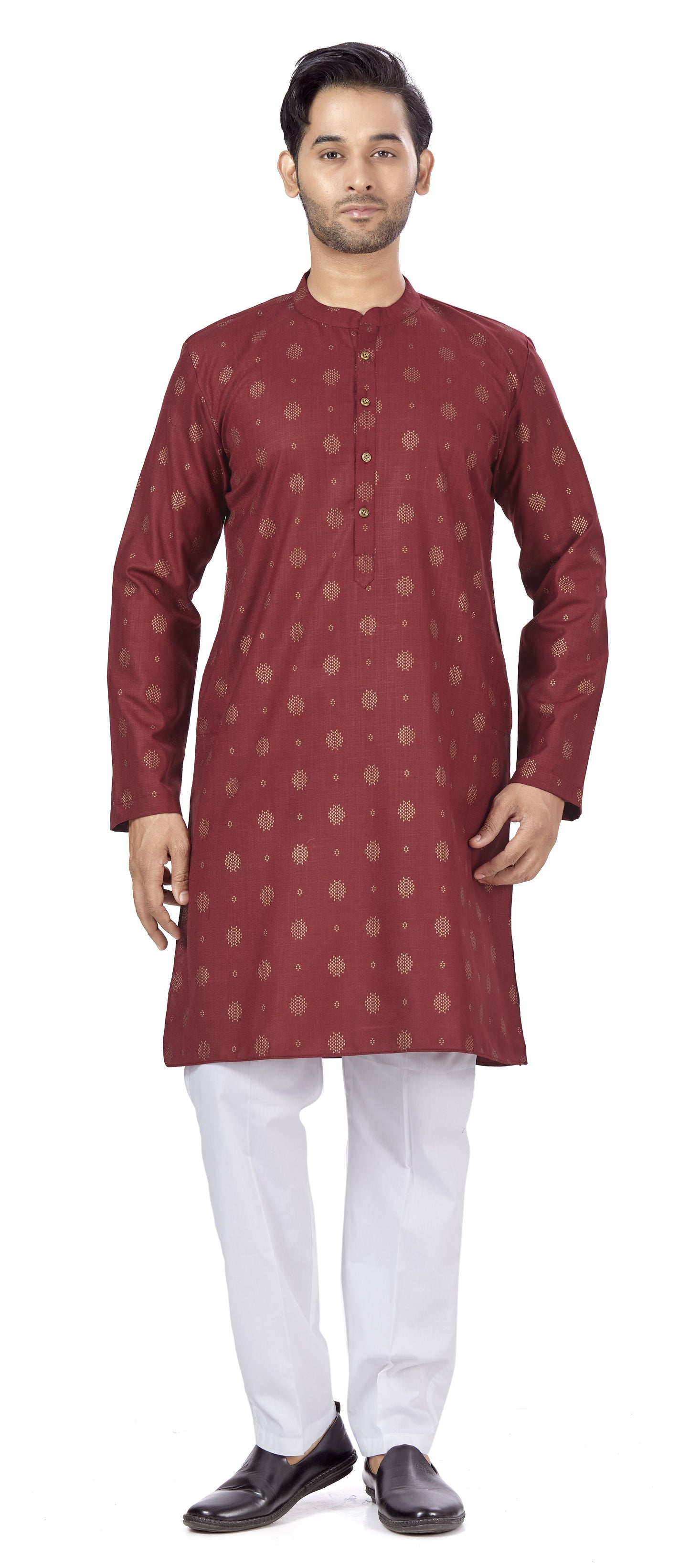 Men's Maroon Rayon Relaxed Fit Printed Knee Length Kurta (Design 104)