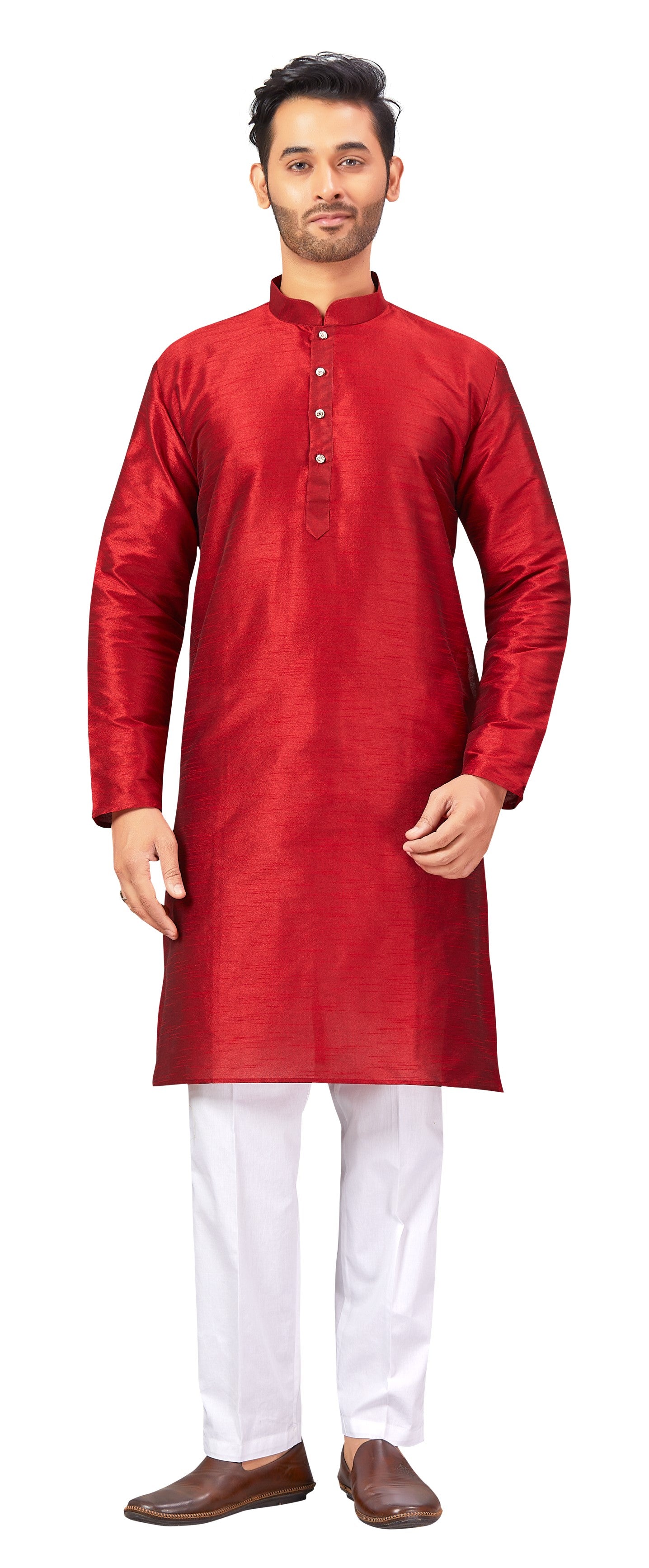 Men's Maroon Raw Silk Kurta (Design 163)