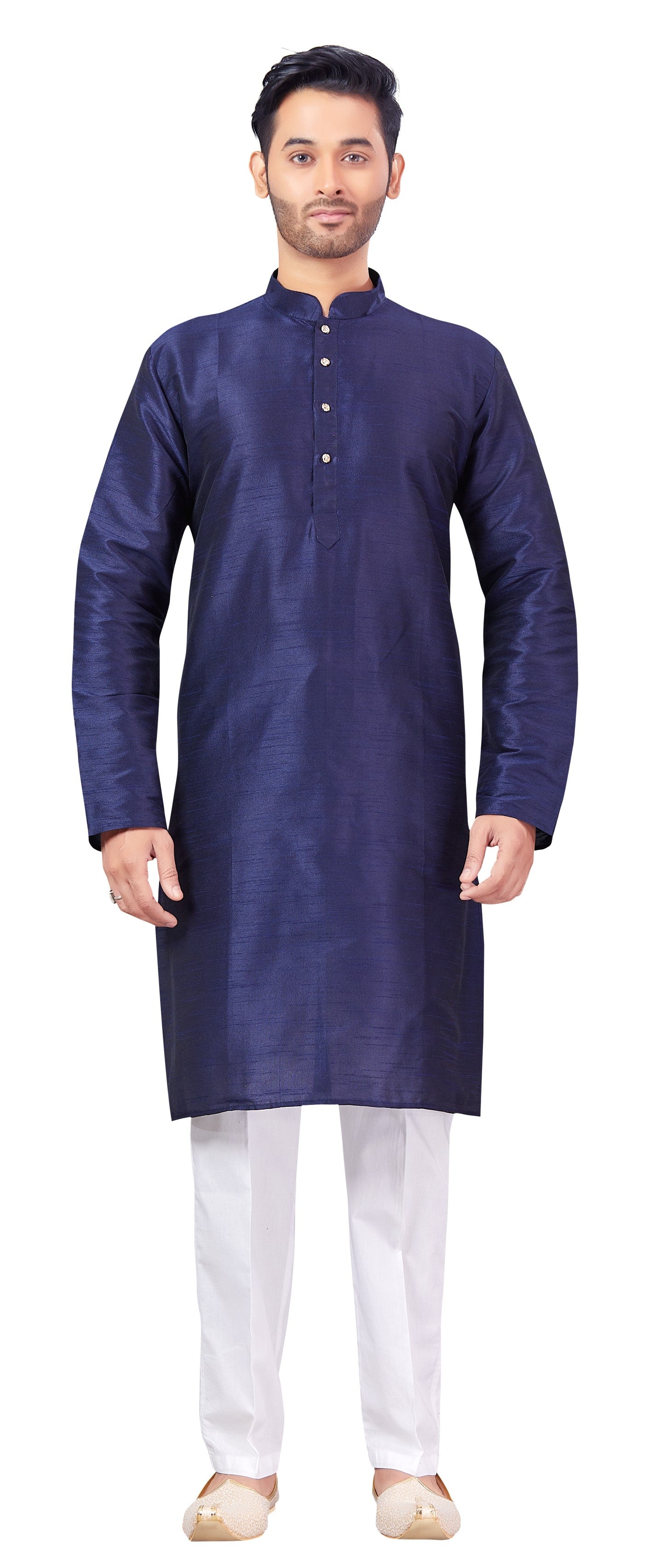 Men's Navy Blue Raw Silk Kurta (Design 163)