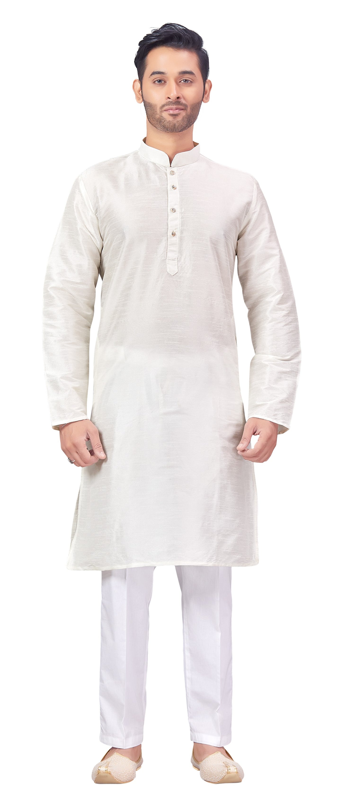 Men's White Raw Silk Kurta (Design 163)