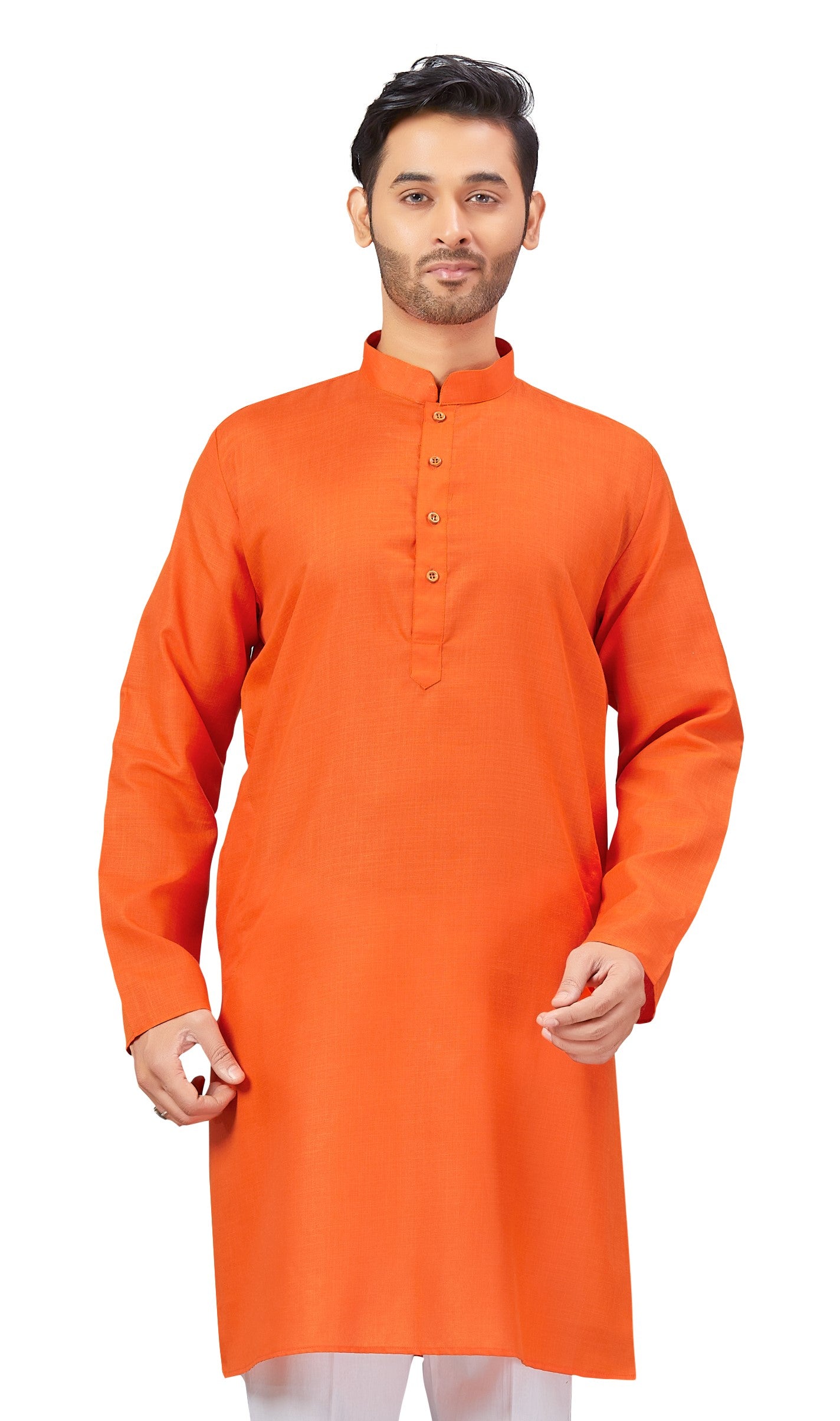Men's Orange Embroidered Raw Silk Kurta (Design 168)
