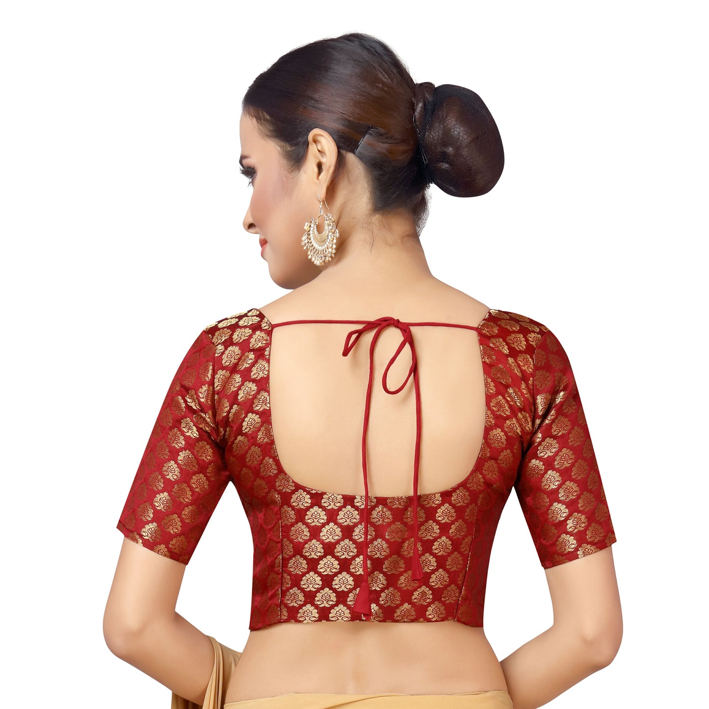 Women's Maroon Brocade Polyester Blouse (Design 2150)