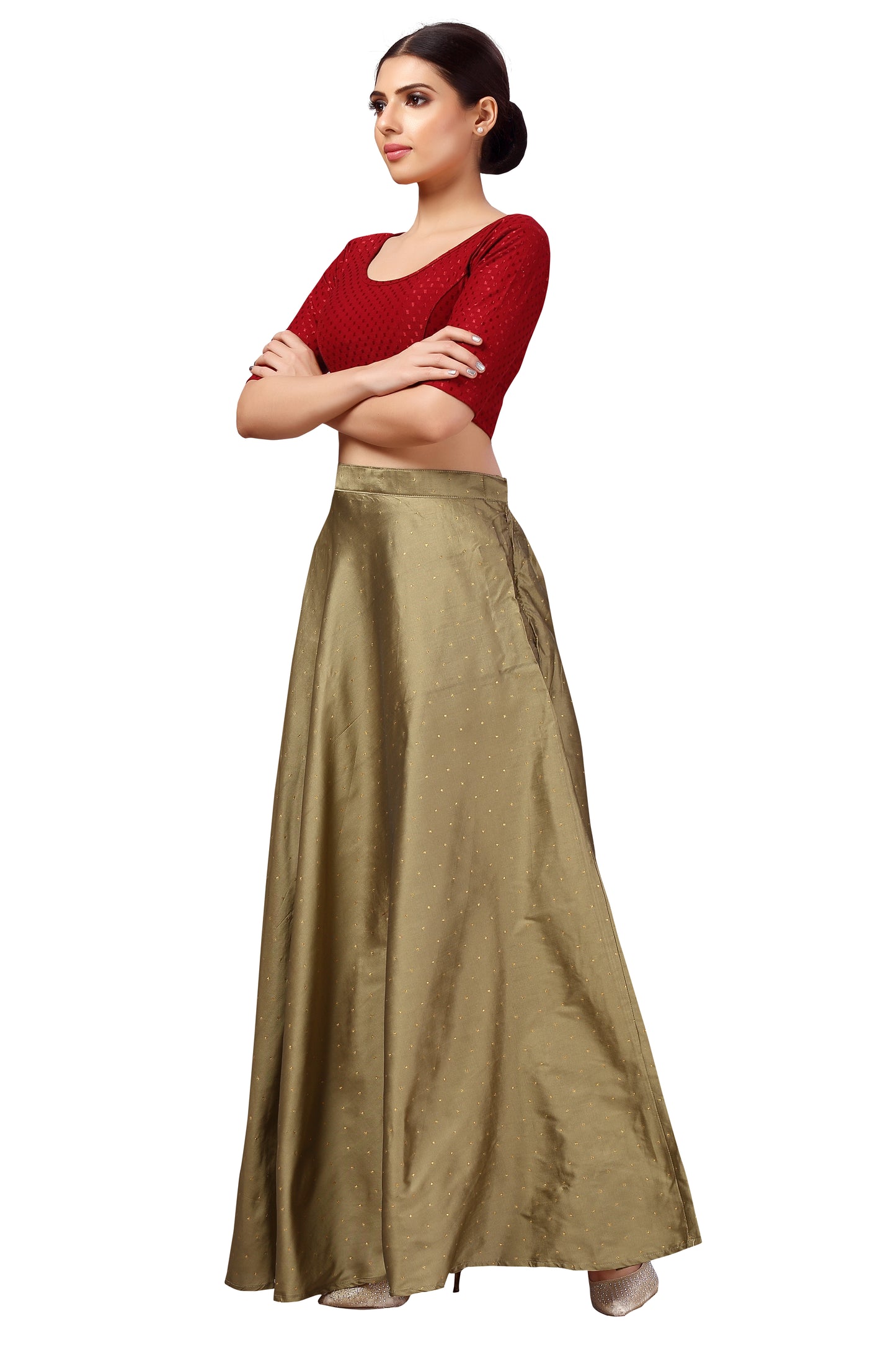 Women's Tafetta Wedding Sangeet Skirt Lehenga Ghaghra (0613 - Gold)