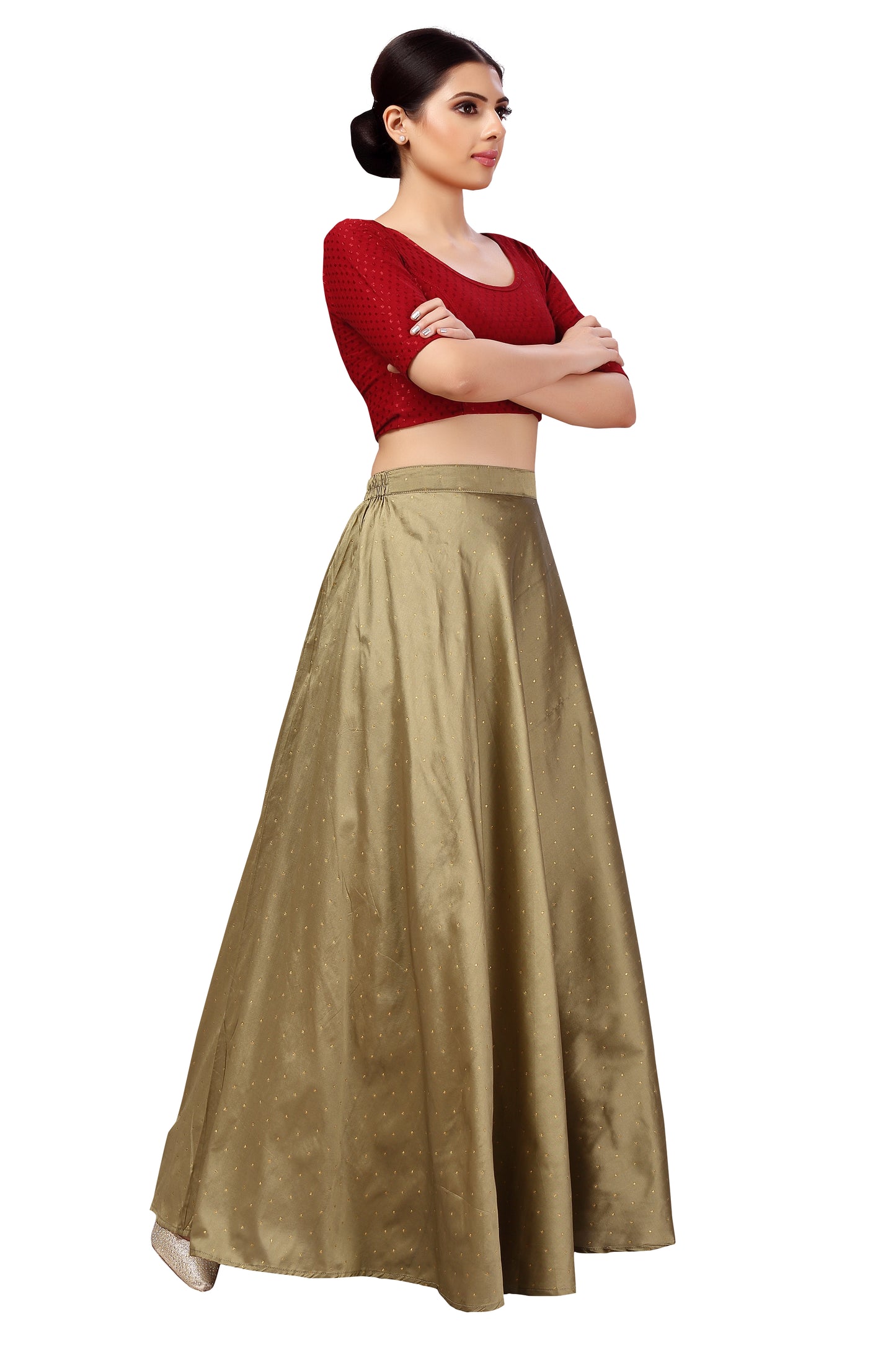 Women's Tafetta Wedding Sangeet Skirt Lehenga Ghaghra (0613 - Gold)