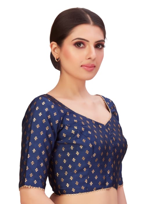 Studio Shringaar Women's Navy Blue Readymade Blouse (Design 2652)