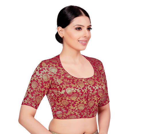 Women's Maroon Benaras Brocade Blouse (Design 2664)