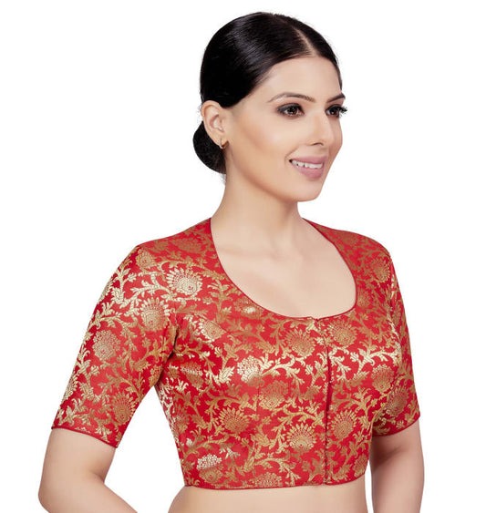 Women's Red Benaras Brocade Blouse (Design 2664)